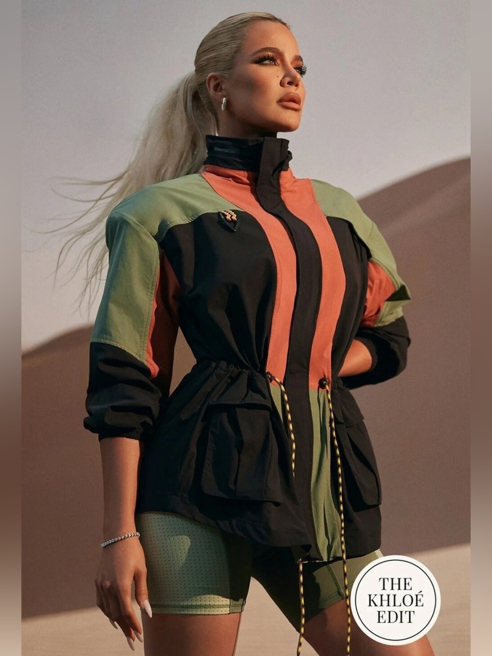 Fabletics Khloe collabColorblock Windbreaker Jacket in Black, Olive & Terracotta
